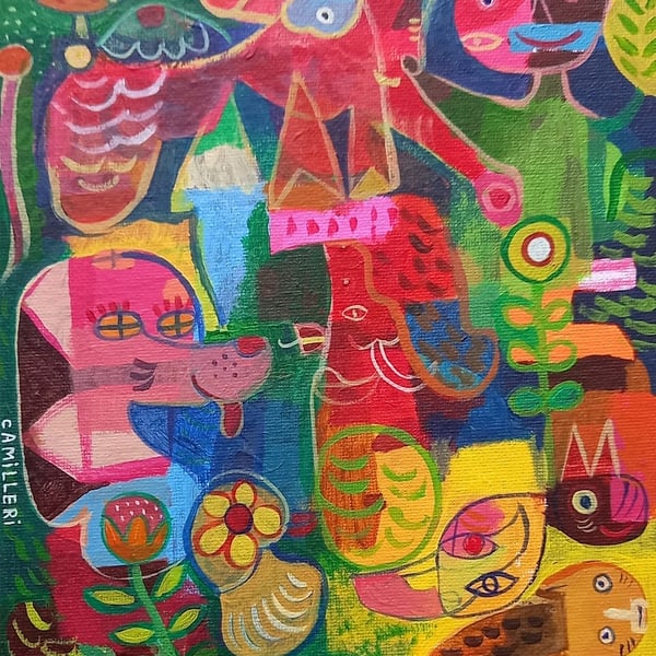 Original intuitive acrylic painting on canvas board