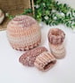 Pecan Pie Crochet Baby Hat & Booties Set - Newborn & 0-3 Months