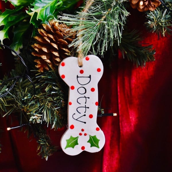Personalised Hanging Dog Bone Christmas Tree Decoration