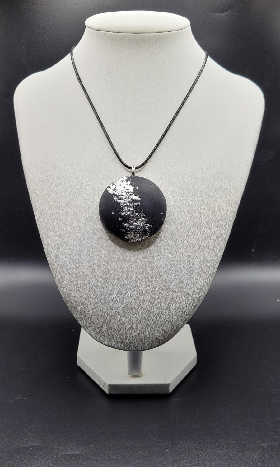 Handmade Polymer Clay Pendant Necklace, 40mm Statement Artisan Jewelry