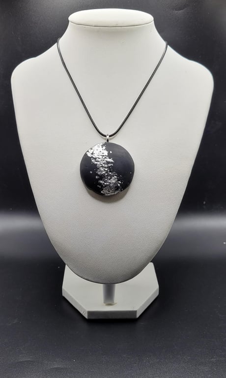Handmade Polymer Clay Pendant Necklace, 40mm Statement Artisan Jewelry