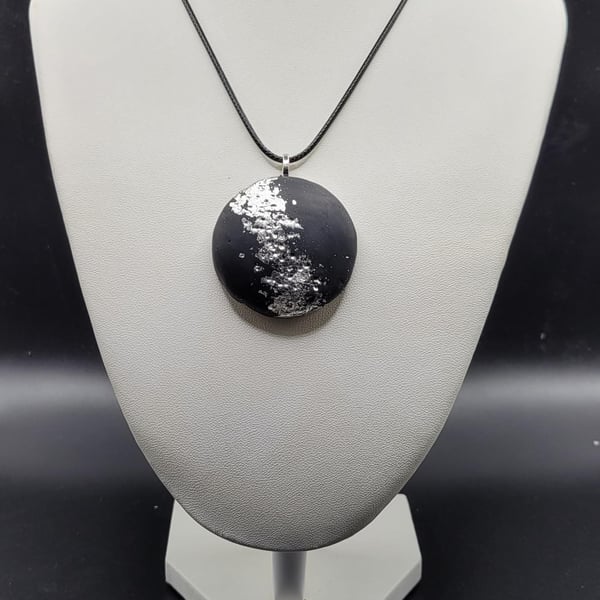 Handmade Polymer Clay Pendant Necklace, 40mm Statement Artisan Jewelry