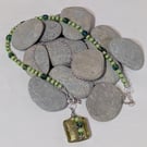 Green Glass bead and Wirework Pendant