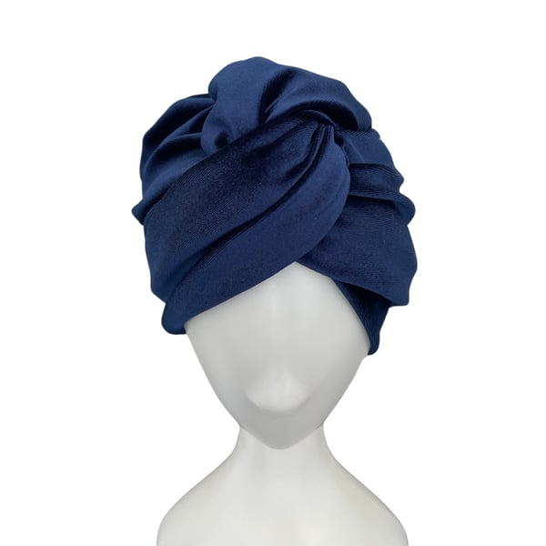 Navy Blue Soft Velvet Turban Twist Head Wrap Comfy Luxury Velvet Winter 1940s 