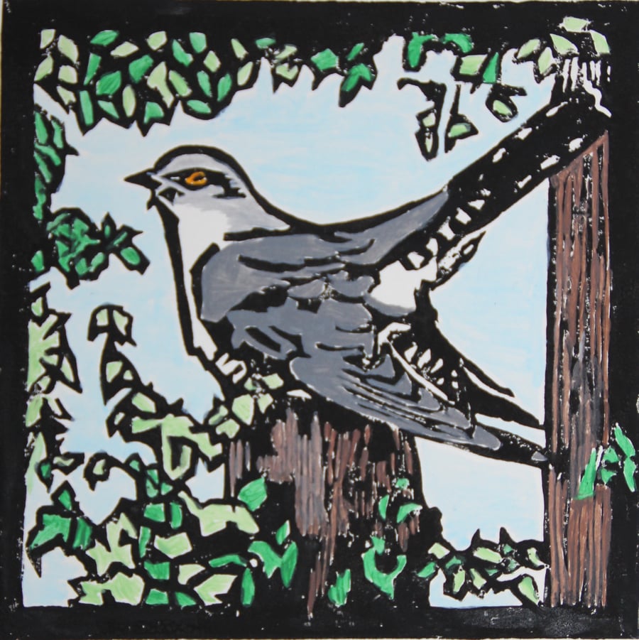 Cuckoo lino print, limited edition