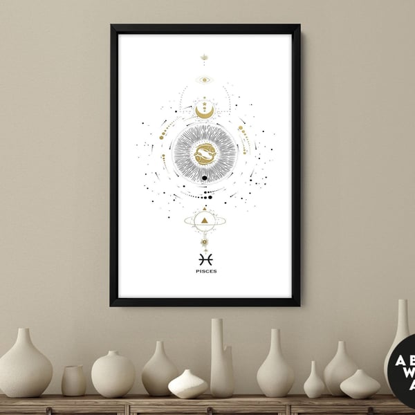 Zodiac art prints Pisces gift, Horoscope print personalised gift for sister, Pis