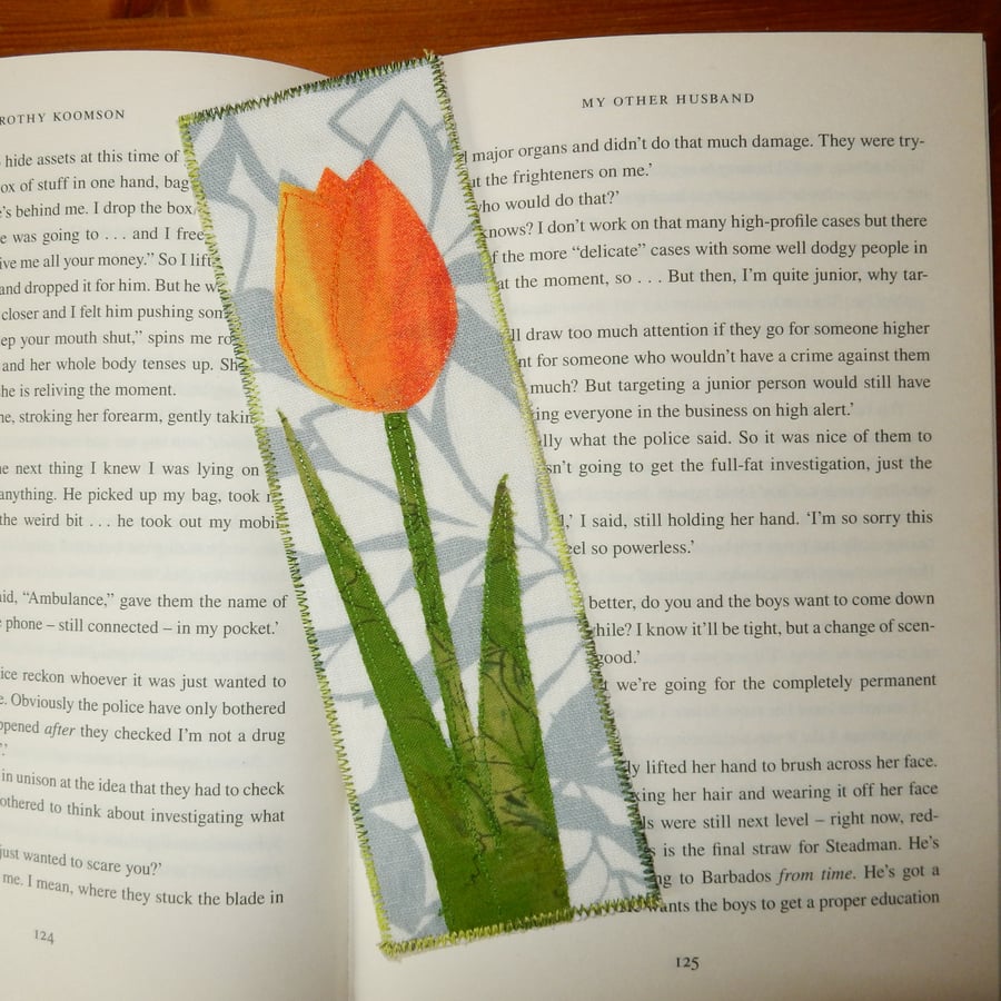 Bookmark with yellow tulip applique 