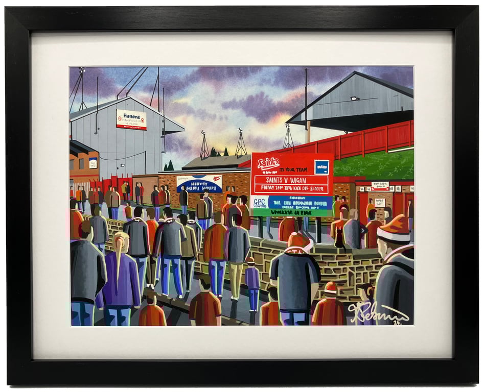 St Helens, Retro Knowsley Road Rugby Stadium Art Print. 14" x 11" Frame Size
