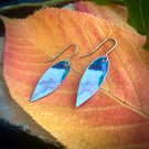 Blue and White Slim Leaf-Shaped Upcycled Tin Earrings