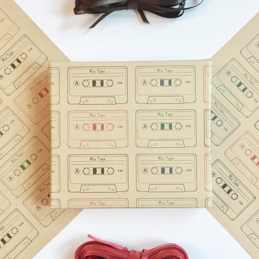 A4 Cassette Tape Gift Wrap, Recycled gift wrap Music Lovers Gift 