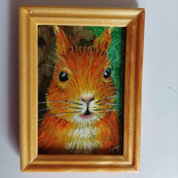 Red Squirrel Portrait Miniature Oil Painting