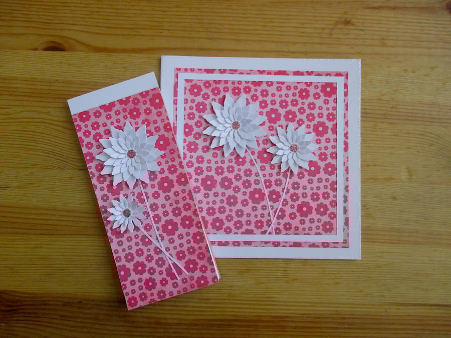 Floral Magnetic Notepad and Blank Card Set - Notebook - Shopping List - Jotter