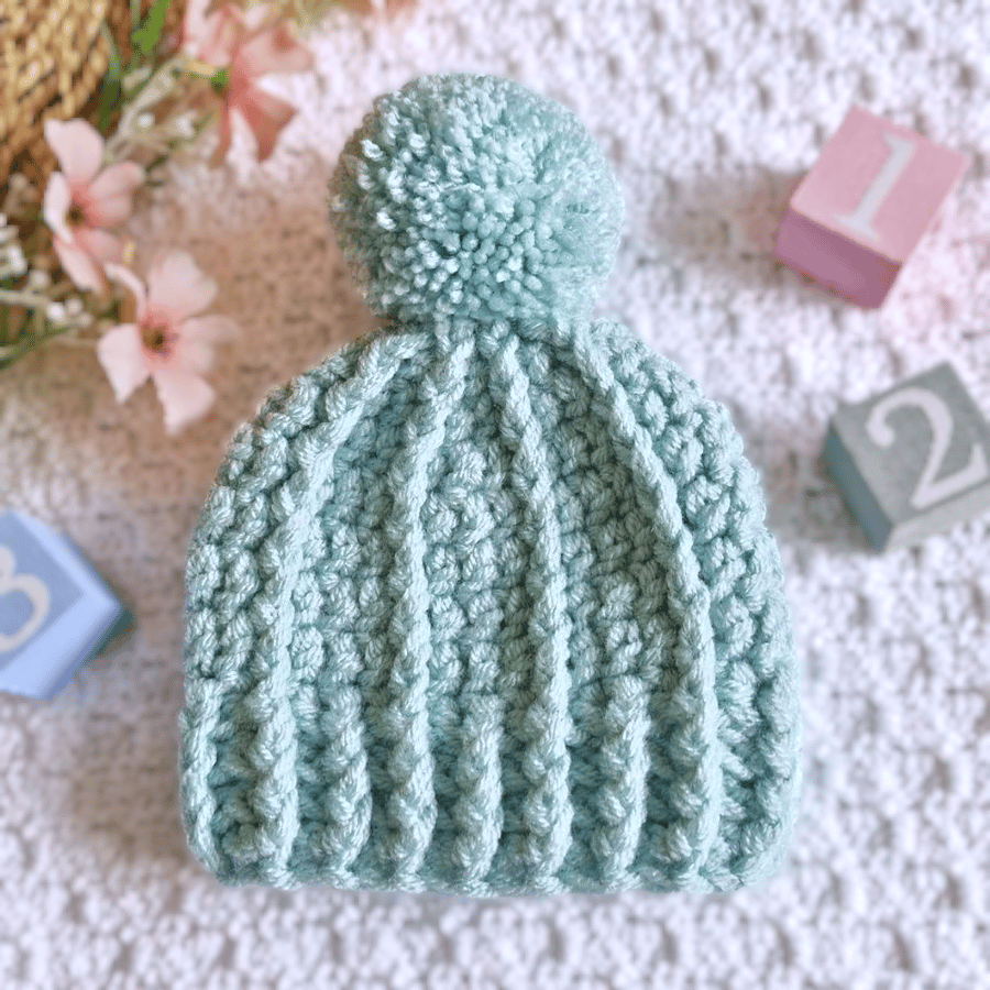 Crochet Pom Pom Hat – Newborn to Adult Sizes