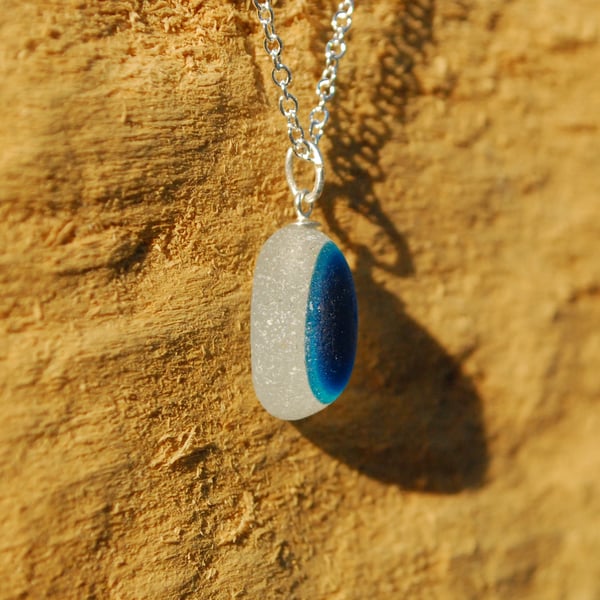 Sea glass pendant tiny blue striped