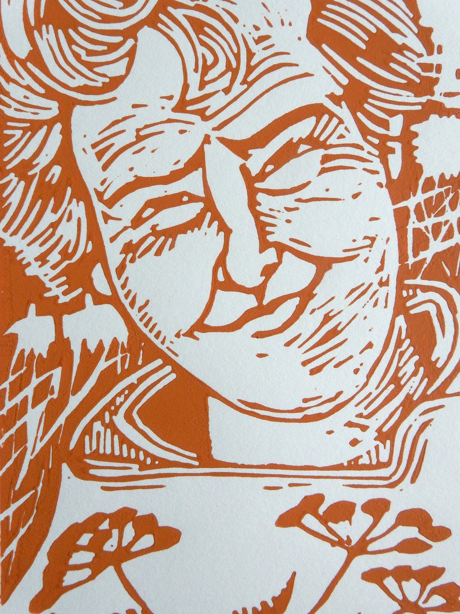 Portrait of Joan Eardley Original Hand Pressed Linocut Print Limited Edition