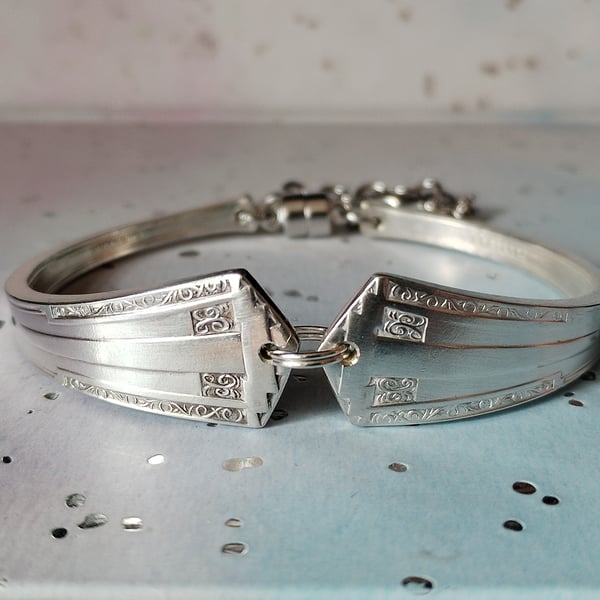 Handmade silver plated spoon handle bracelet. 