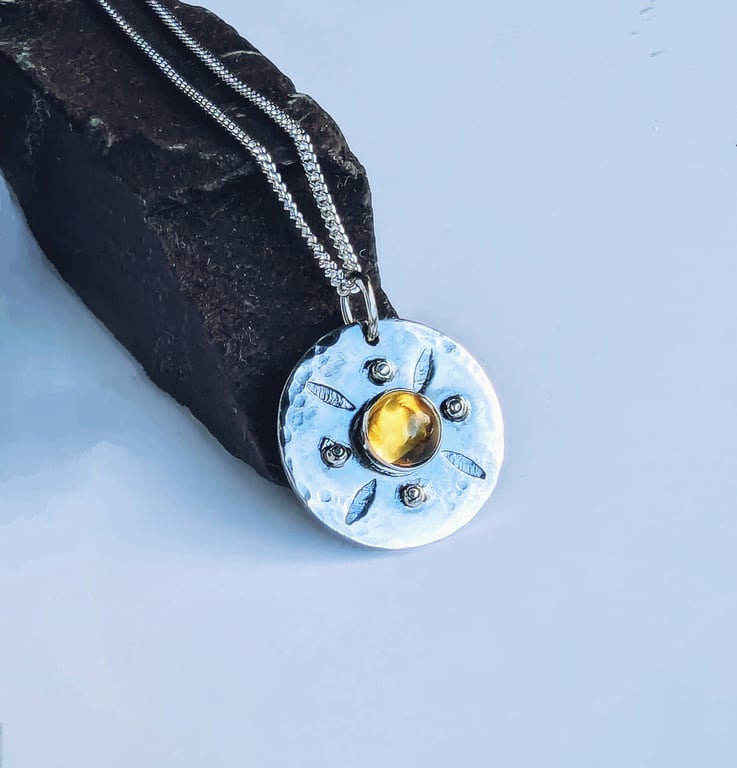 Sterling Silver Citrine Pendant, Handmade Urban Design Jewellery