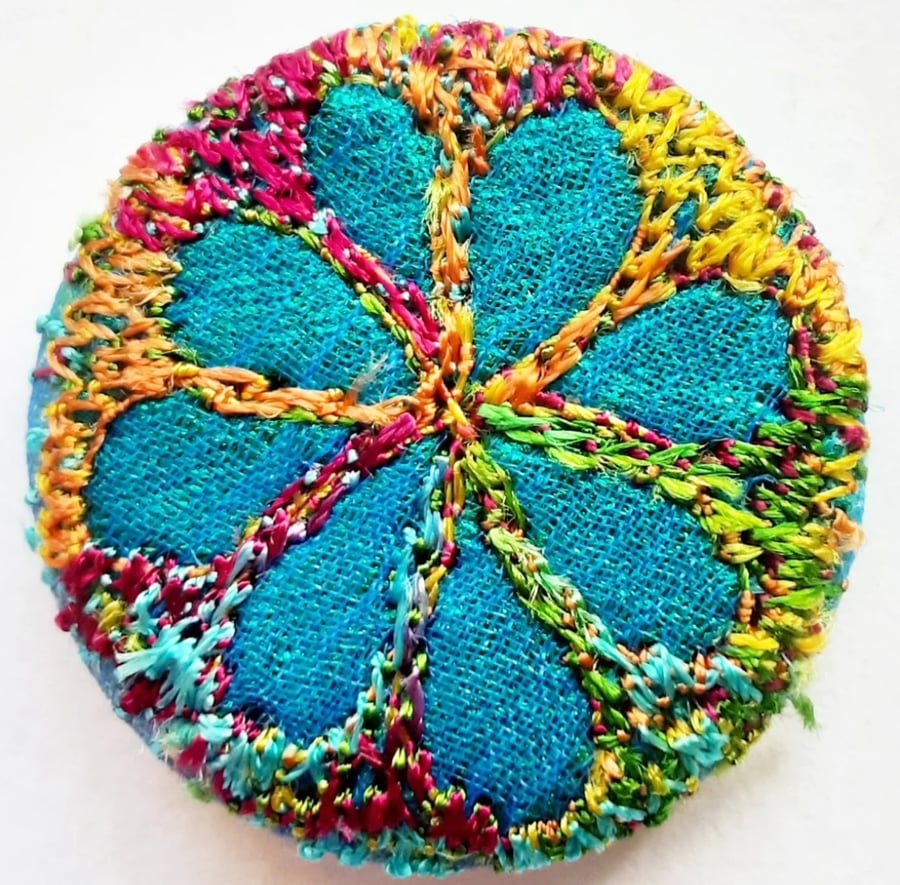 Buttons 1 inch button Hand Dyed Silks and Cottons Free Machine Embroidery Button