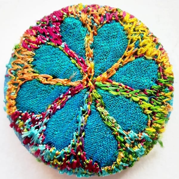 Buttons 1 inch button Hand Dyed Silks and Cottons Free Machine Embroidery Button