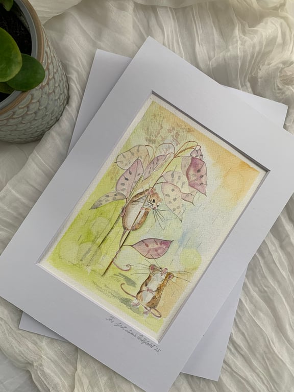 Summer Harvest Mouse – Original Watercolour Artwork, A5 with A4 Mount