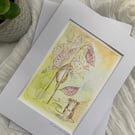 Summer Harvest Mouse – Original Watercolour Artwork, A5 with A4 Mount