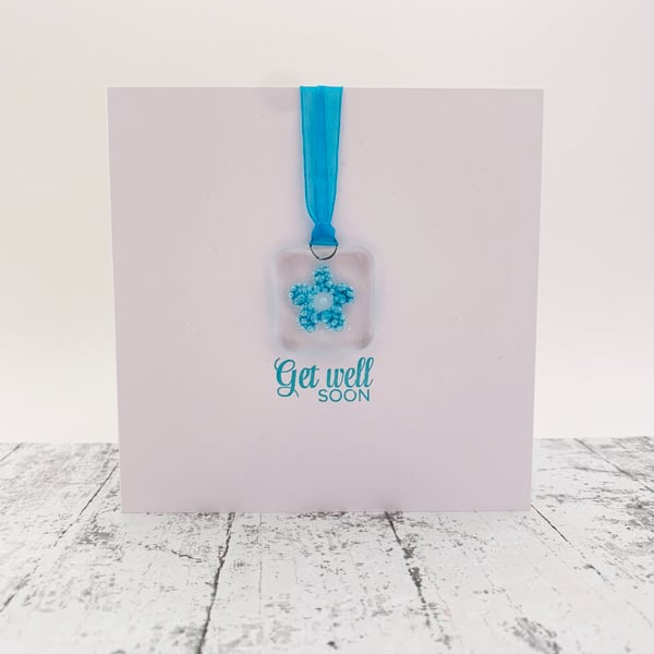 Get Well Soon Card with Flower Fused Glass Keepsake Suncatcher