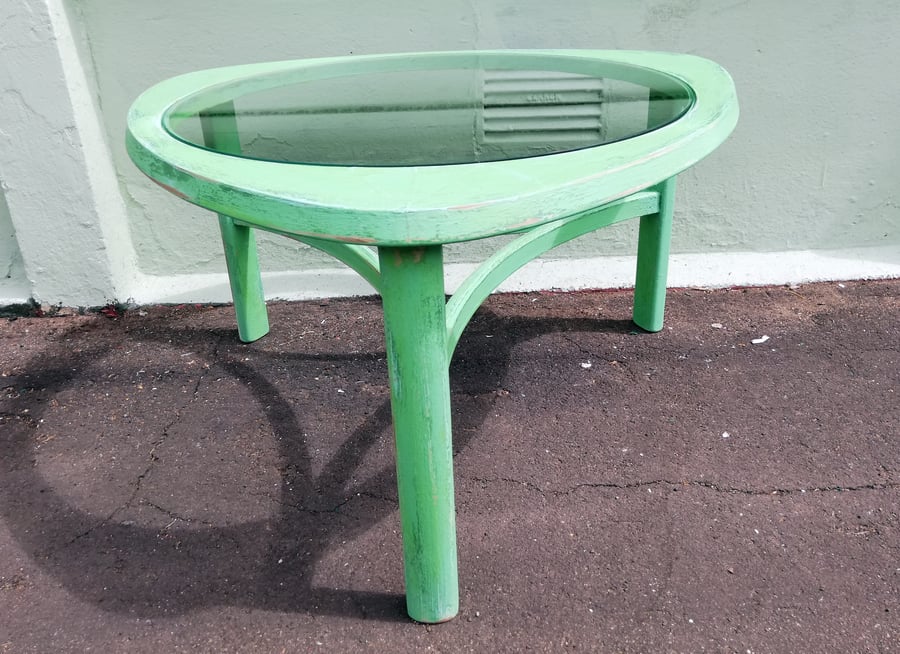 Mid Century Glass Coffee table in layers of green
