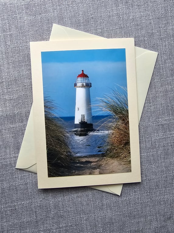 Talacre Lighthouse framed by Grasses Large Photographic Card Size 7" x 5" Blank