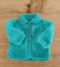 turquoise blue baby cardigan with collar aged 0-3 months. - Image 2