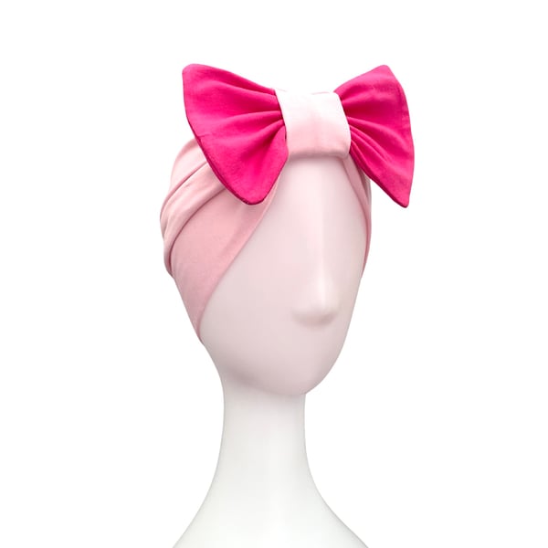 Pink Women's Bow Turban Head Wrap Hat, Hair Loss Chemo Gift, Fashion Hat
