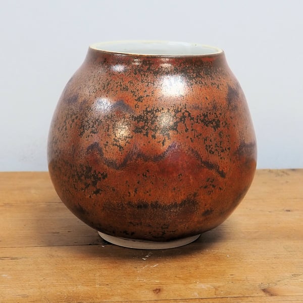 Moon jar, vase handmade pottery copper glaze