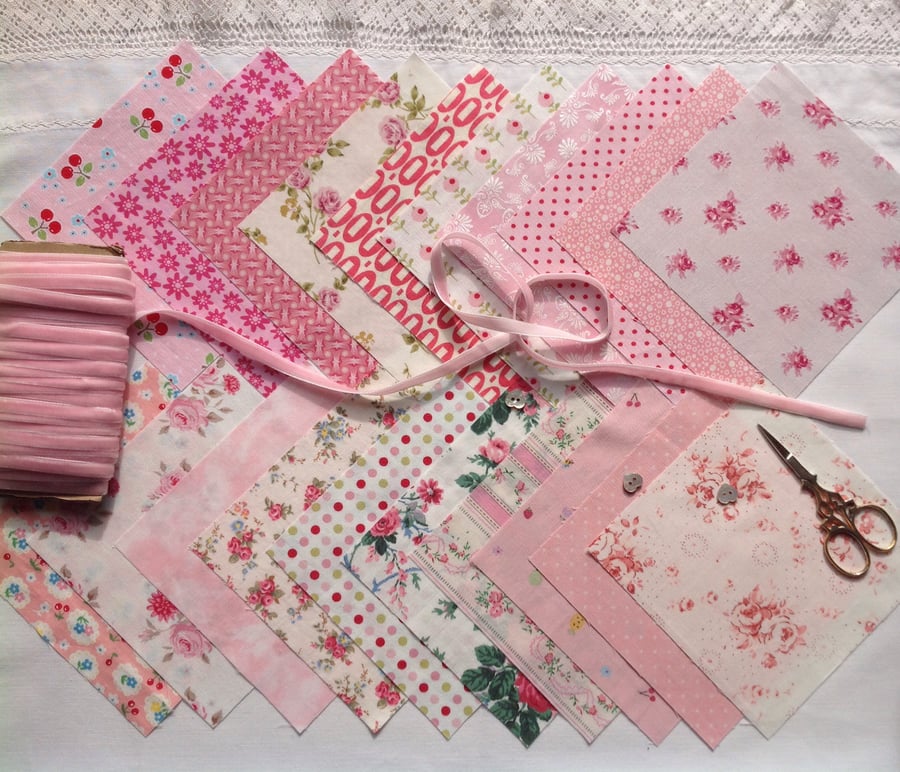 Pretty in Pink, charm squares for patchwork.