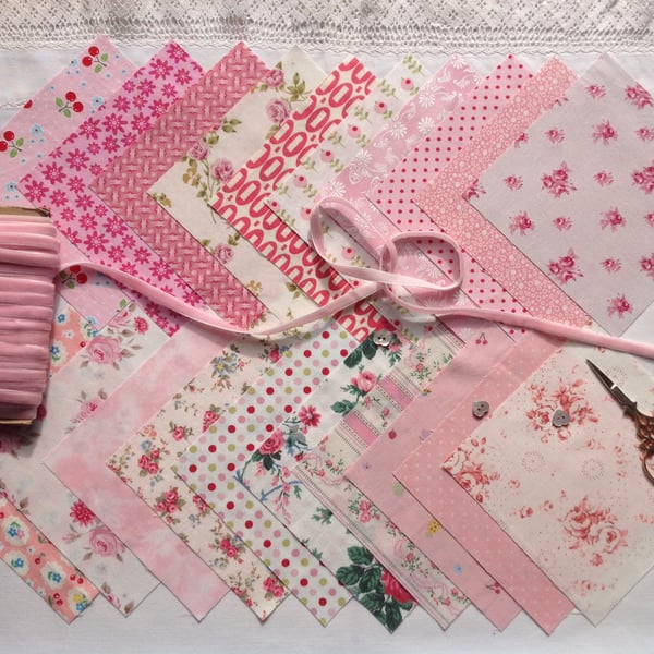 Pretty in Pink, charm squares for patchwork.