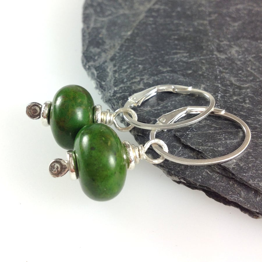 Turquoise sterling silver earrings - Earthy green turquoise