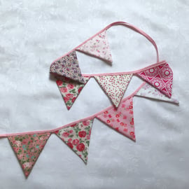 Pink, white, flag bunting, floral, cotton fabric,  indoor,  summerhouse decor