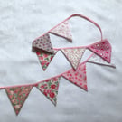 Pink, white, flag bunting, floral, cotton fabric,  indoor,  summerhouse decor