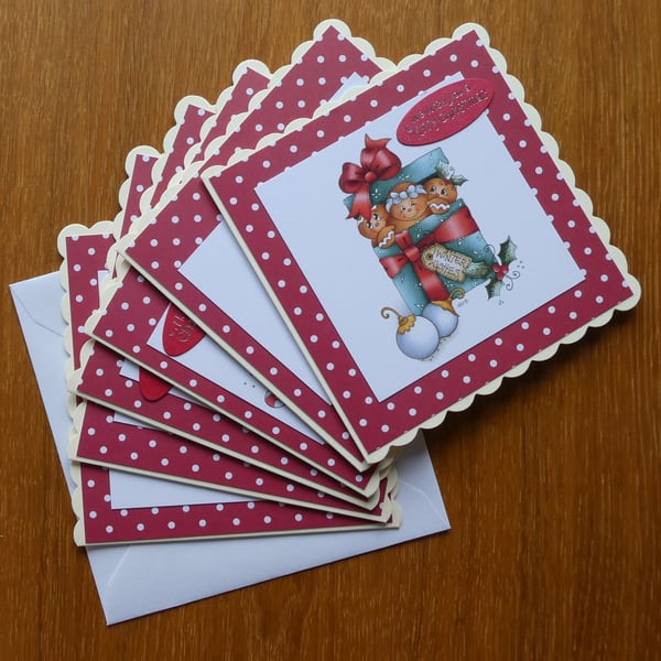 Set of 6 Christmas Cards - Gingerbread, Santa, Snowman