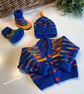 Hand Knitted Designer Baby Cardigan, Booties,  Hat Set 0-3 months 