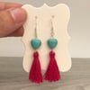 SALE.. Turquoise and tassel sterling silver earrings 