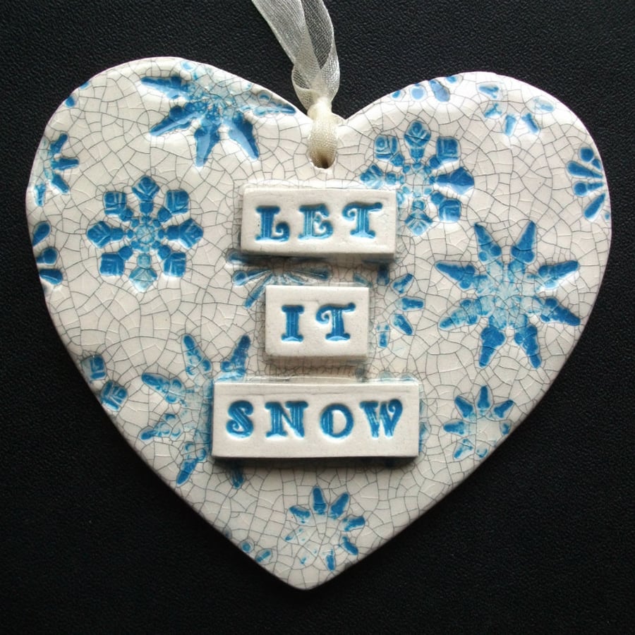 Let it Snow Christmas ceramic heart