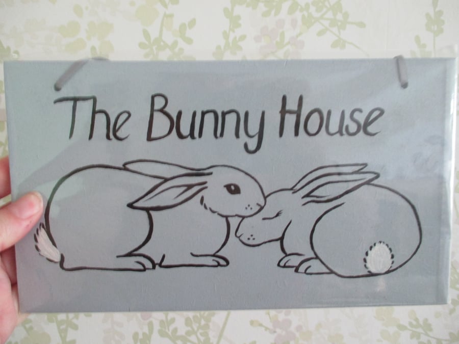 Bunny Rabbit Wooden Sign The Bunny House Bunnies Pet Picture Painting