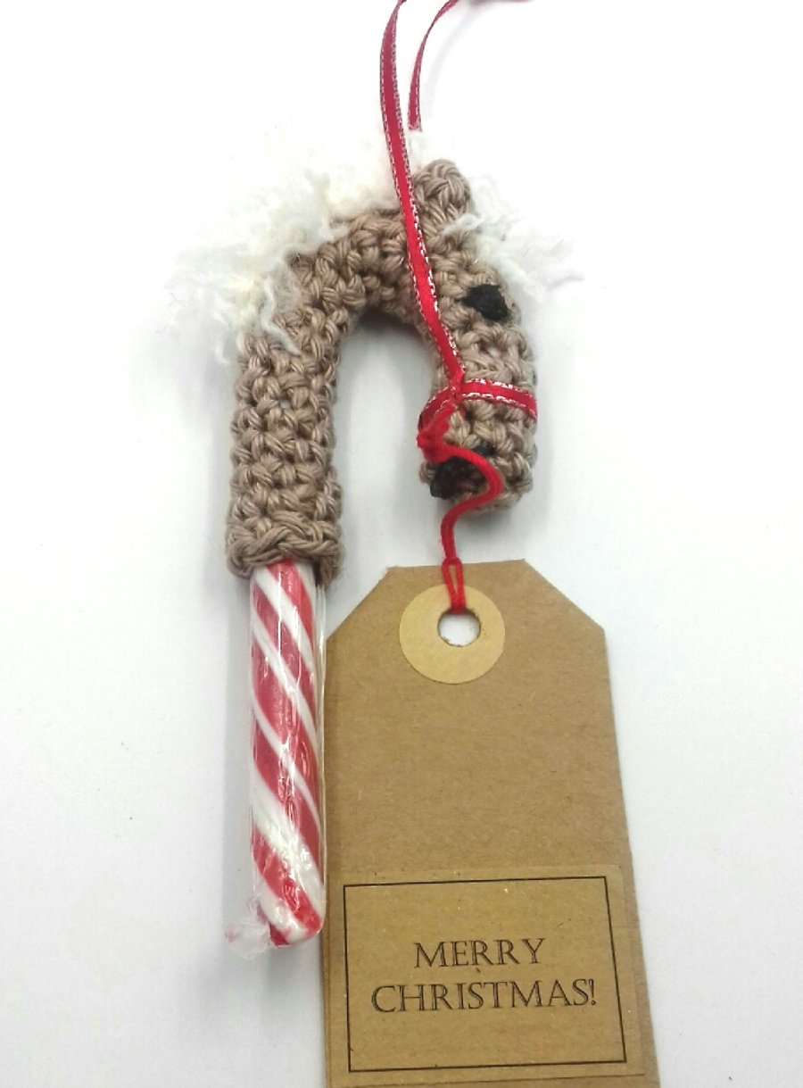 Crochet Candy Cane Christmas Greeting 