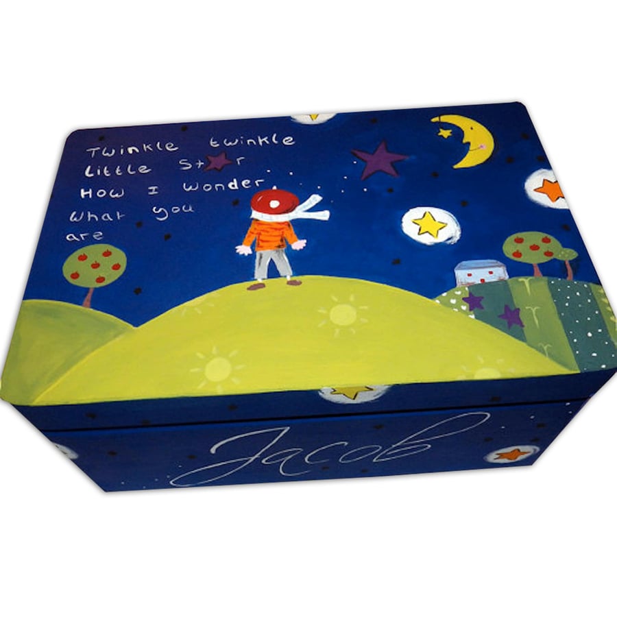 Personalised Twinkle Twinkle Little Star Wooden Keepsake Box, Baby Memory Box