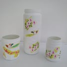 Set of 3 White Floral & Bird Decoupage Jar Vases
