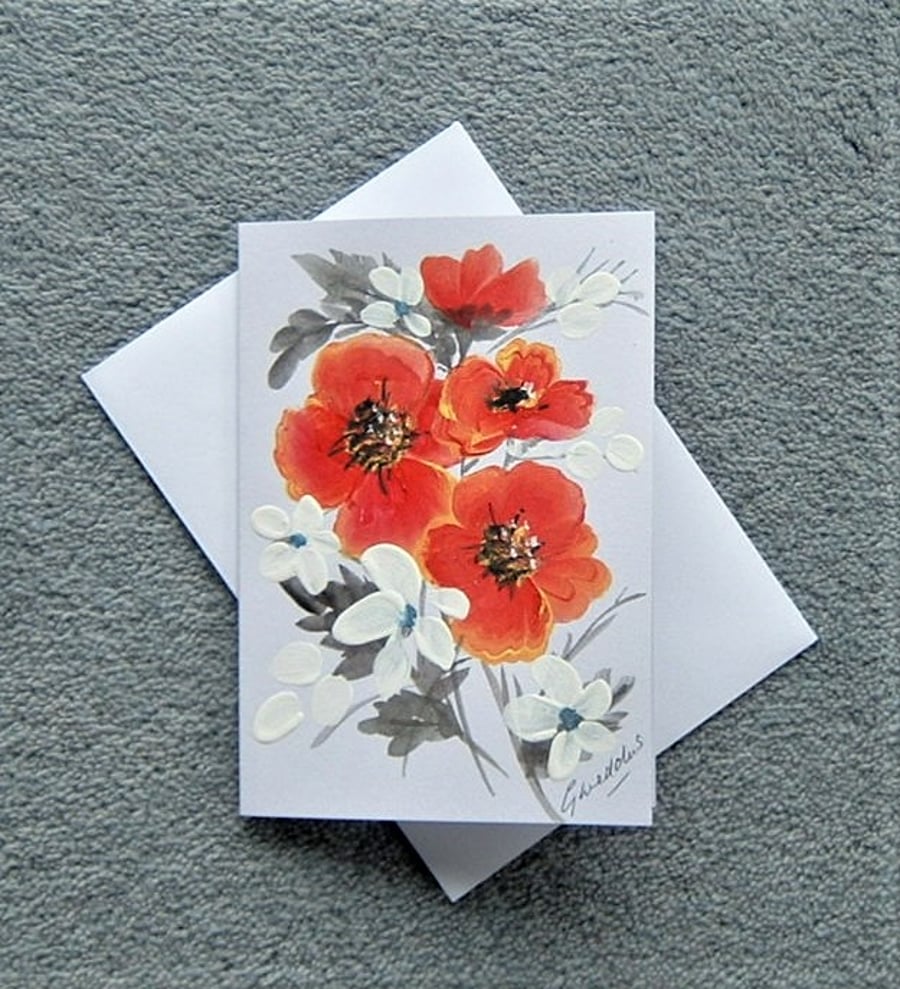 greetings card blank hand painted floral art ( ref F 250 )