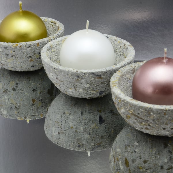 Set of 3 Decorative Handmade Brushed Concrete Trinket Bowls - Brown Pebbles