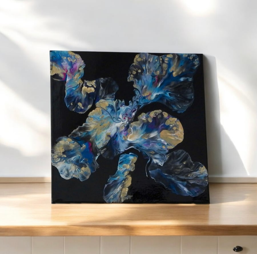 Floral Flow one , fluid acrylic canvas 