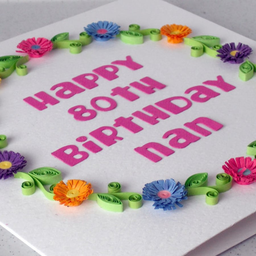 80th birthday card, paper quilling