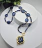 Natural Lapis Lazuli & Hessonite Garnet Convertible Necklace – 42cm – Gold Detai
