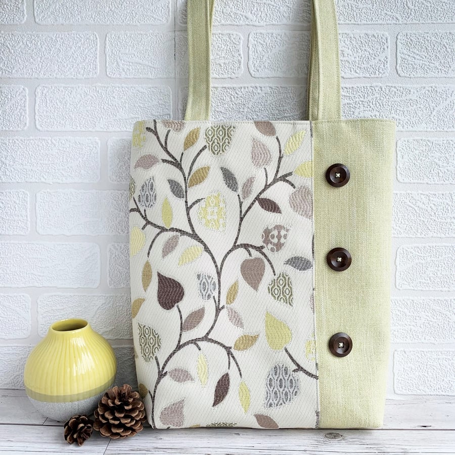 Woodland Leaves Tote Bag in Yellow, Cream and Brown